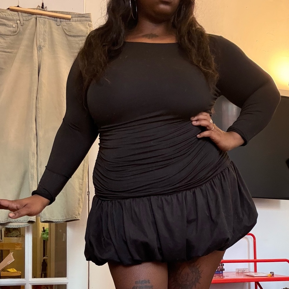 Black Ruched Mini Dress